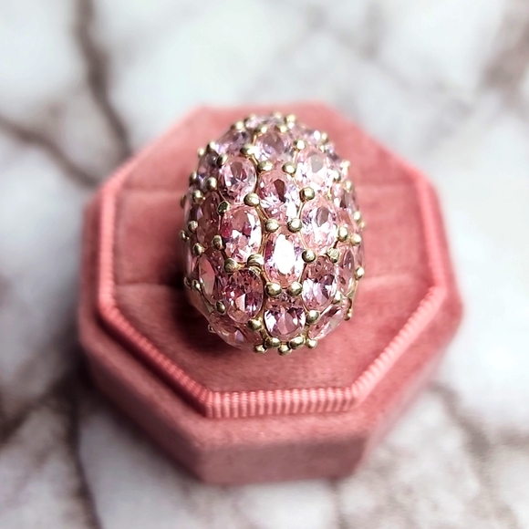 Sterling silver pink dome honeycomb statement ring
